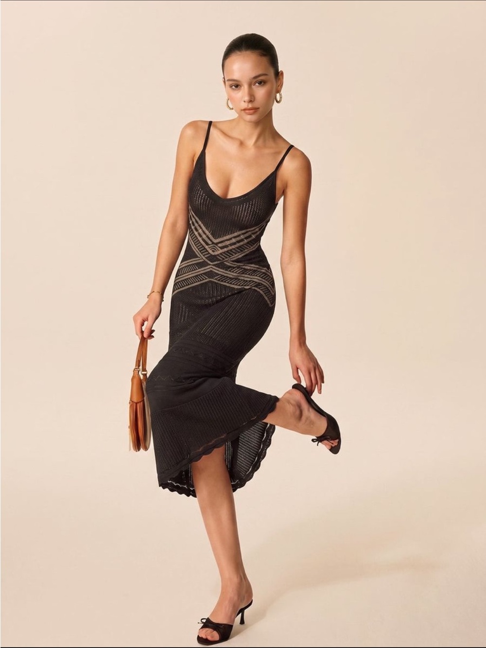 NWT Commense Crisscross Hollow Knit Midi Dress